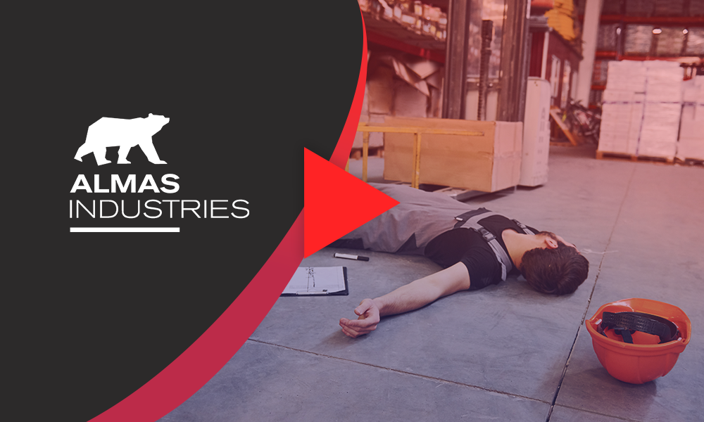 video thumbnail showing man lying on the floor in a warehouse after an accident